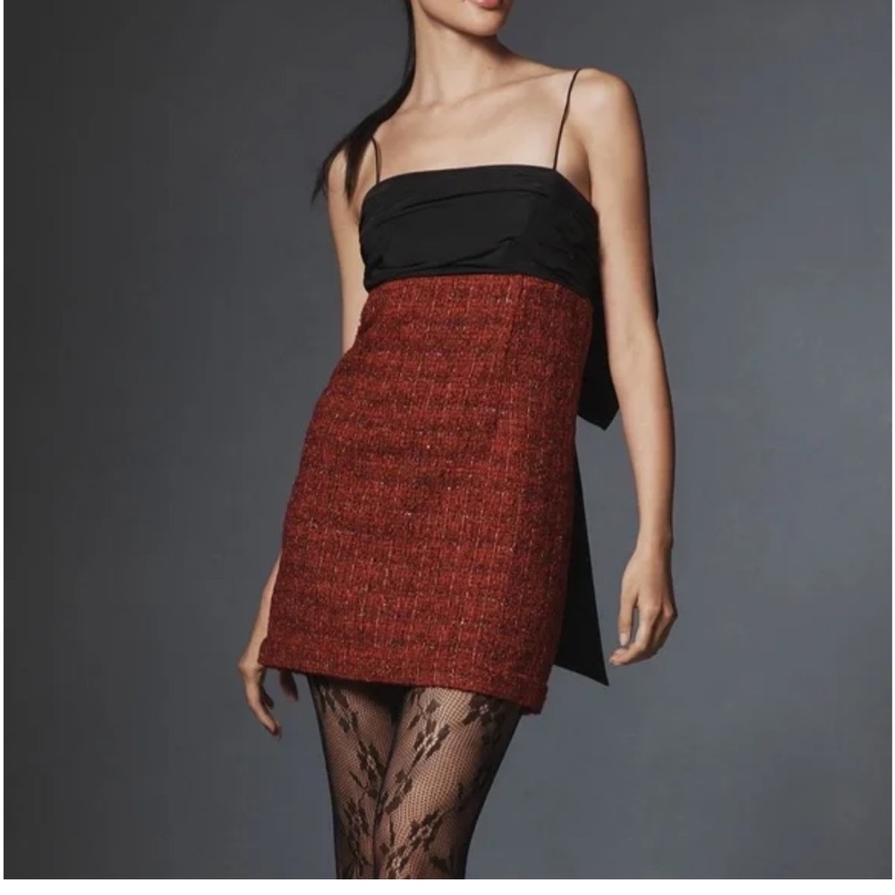 Anthropologie Maeve Bow Square Neck Mini Dress Size Small